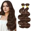 Salharer Ciocche di capelli veri da cucire Body Wave, doppia trama, 2 ciocche di capelli Remy, colore marrone cioccolato, per donna, 55,8 - 61 cm