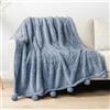 PAVILIA Coperta in pile Sherpa blu polveroso con morbida frange con pompon, soffice, calda, per divano, letto, divano, pelosa, in pile con pompon, leggera e soffice, blu, 127 x 152,4 cm
