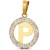 Gioielleria Bucci CIONDOLO LETTERA P IN ORO GIALLO 18 KT CON ZIRCONI BIANCHI + COLLANA LACCIO IN OMAGGIO
