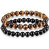 Emibele Cristallo Bracciale 2Pezzi, Bracciale Ossidiana Occhio di Tigre per Energia Positiva Ridurre Ansia, Gioiello Guarigione 8mm perle Tonde Pietre Gioiello Regalo per Donne Uomini, Nero+Giallo