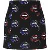 DESIGUAL Gonna Donna XS Nera Con Stampa Lips Tessuto Cotone Chiusura Zip