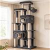 Hzuaneri Albero Tiragraffi Grande per Gatti, Torre per Gatti da Interno 213 cm con 2 Piattaforme XL, 2 Grotte, 10 Pali in Sisal, 2 Amache e Massaggiatore, per Maine Coon, Grigio Scuro, MS21418SG