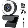 Angetube Webcam 4K@30fps con anello luminoso e microfono, webcam 1080P@60FPS per PC, copertura della privacy, fotocamera USB per streaming, zoom, squadre, PC portatile