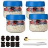 CNKHDZ Overnight Oats - 4 bicchieri Overnight Oats con coperchio, Meal Prep, riutilizzabili per marmellate fatte in casa, Mason Jar con cucchiaio, etichetta (blu, 300 ML)