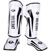 Wswqop Parastinco MMA Imbottito Protezione Caviglia Gamba Schiuma Eva PU Pelle Antiscivolo Regolazione Cinturino Nylon Adatto per Allenamenti Ki, Bianco, l