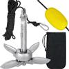 UISEBRT Ancora pieghevole per barche, zincata, 1,5 kg, set di ancoraggio con moschettone, 10 metri, boa di ancoraggio e borsa per il trasporto, ancoraggio pieghevole per barca, SUP, kayak, gommone