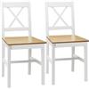 HOMCOM Set di 2 sedie da sala da pranzo in legno massiccio, sedie da cucina stile rustico schienale incrociato bianco e rovere