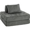 HOMCOM 2-in-1 Poltrona da Pavimento, Divano Chenille Pieghevole con Cuscino di Supporto Spesso, 97x194x50 cm, Grigio | Aosom Italy