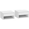 HOMCOM Set di 2 Comodini da Parete con Cassetto, Scomparto Aperto e Piano d'Appoggio, 37x32x21 cm, Bianco | Aosom Italy