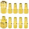Elegrip Attacchi Connettore Rapidi 1/4 BSP Raccordi Aria Compressa Europeo Femmina e Maschino Connettori Rapido per Tubo dell'aria Pneumatica Compressore, 10 Pezzi (Oro)