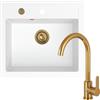 empiria SINK QUALITY sink quality lavello bianco con rubinetto dorato, lavello in granito 56 x 51 cm, set con rubinetto da cucina, sifone dorato e impregnazione - lavello per sottolavelli a partire da 60 cm di larghezza