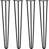 SKISKI LEGS Set di 4 gambe a forcina/forcine per capelli, per mobili, scrivania, sedia, tavolo, 71,1 cm, 3 rebbi, 12 mm, in acciaio nero, con piedini protettivi