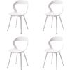 GrandCA HOME Set di 4 Sedie da Pranzo o Sedia da Ufficio con Gambe in Metallo, Sedie da Cucina per Soggiorno, Sala da Pranzo, Sala Riunioni, Bianco+Bianco