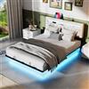 Bonnlo Struttura Letto Matrimoniale con LED e Ricarica, Letto Matrimoniale con Rete Doghe, Effetto Lino (senza materasso) (Beige, 160x200cm)