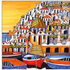 Napolamp Quadro Mosaico di 4 mattonella in Ceramica di cm. 15x15 con Stampa Costiera 3 della località Costa d'Amalfi nel Tipico Decoro vietrese. Misura Mosaico cm. 30x30