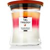 WoodWick Trilogy Warm Woods Candela profumata 275 g tipo Blooming Orchid