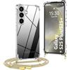 OLEPHY Trasparente Cover con Cordino per Samsung Galaxy S25 Plus/S25+ 5G, Morbida Custodia con Regolabile Collana, [Antiurto] [Rimovibile] Case con Laccio Tracolla, Beige