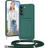 Vauki Cover per Samsung Galaxy S21 FE con Cordino Porta Carte, Morbido TPU Silicone Case con Laccio Tracolla, Regolabile e Rimovibile, Antiurto AntiGraffio Case per Samsung S21 FE,Verde Scuro