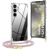 OLEPHY Trasparente Cover con Cordino per Samsung Galaxy S25 Plus/S25+ 5G, Morbida Custodia con Regolabile Collana, [Antiurto] [Rimovibile] Case con Laccio Tracolla, Oro Rosa
