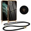 Vauki Cover con Cordino per iPhone 11 Pro, Carina Motivo Cuore Custodia con Collana, Antiurto Ultra silicone TPU Morbida e Sottile Catena per Cellulare Case per iPhone 11 Pro 5.8, Nero