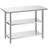 VEVOR Tavolo da Lavoro per Ristorazione, Tavolo per Preparazione Cucina Ristorante Catering in Acciaio Inox 1219 x 610 x 864 mm senza Ruote 3 Ripiani, Piano Carico max 245 kg, Banco da Cucina