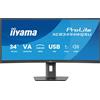 iiyama iiyama ProLite XCB3494WQSU-B1 - Monitor a LED - curvato - 34 - 3440 x 1440 UWQHD @ 120 Hz - VA - 350 cd/m² - 3000:1 - 0.4 ms - HDMI, DisplayPort, USB-C - altoparlanti - nero opaco XCB3494WQSU-B1