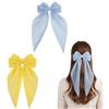 Grion Elegante fermaglio per capelli lungo con fiocco per acconciature alla moda, a pois blu chiaro e giallo tinta unita con coda fluente, per donne e ragazze, accessori per scuola, feste, matrimoni