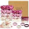 HanCheng Set di 16 Elastici per Capelli,1 Elastici con Stampa Floreale,7 Scrunchies per Capelli Seta ed 8 Scrunchies in 4 Colori (Serie Pastello)