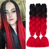 Cybelleza Extension Treccine Treccia Africane Capelli Neri Sintetici Finti Lunghi Intrecciati 60cm Ombre Jumbo Braids 3PCS 300g Crochet Twist Bellezza, Nero/Rosso