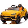 Mondial Toys Macchina Elettrica per Bambini Lamborghini Urus 12V con Sedile in Pelle e Tappetino Auto Cavalcabile con Telecomando Full Optional Giallo