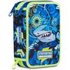 Mitama Astuccio Scuola 3 Scomparti, CYBERSHARK, Contenuto 47 pz, Completo di Matite, Pennarelli, Portapenne Scuola Elementare Bambino