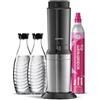 SodaStream - Gasatore d'acqua Crystal, sistema CO₂ Quick Connect, include cilindro di gas da 60 L, 2 bottiglie in vetro da 0,7 L, ecologico e riduce i rifiuti di plastica, colore nero.