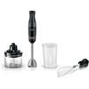 Bosch Serie 4 Frullatore a Immersione ErgoMaster MSM4B621, 1000 W, Ergonomico, Regolazione Dinamica della Velocità, Lame in Acciaio Inox, Tritatutto e Frusta Inclusi, Bicchiere Graduato, Nero