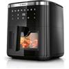 Bosch Serie 6 Friggitrice ad Aria MAF671B0, Air Fryer XXL, Capacità 7,2 L, 7 Programmi Preimpostati, Finestra sul Cestello Illuminata, Cottura Fino al 65%* Più Veloce, Nero