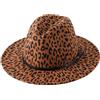QUUPY Cappello Fedora leopardato a tesa larga Trilby feltro Panama cappello con fibbia per cintura per donne uomini