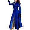 Generic Giacca in similpelle da donna, trench, alla moda, maniche lunghe, cerniera completa, abito lungo, autunno inverno, blu, taglia 5XL