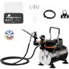 VEVOR Set Aerografo 1/6 HP con Compressore d'Aria, 1 Spruzzatore Aerografo a Doppia Azione con 3 Ugelli (0,2/0,3/0,5 mm) Set di Pulizia, per Decorazione di Torte, Pittura di Modelli