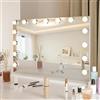 YU YUSING Specchio Trucco con Luci Hollywood, 58X45cm Specchio 15 Lampadine Led Trucco USB, 3 Temperature di Colore, Specchio da Tavolo 10X, Specchio Cosmetico da Parete, Controllo Tattile, Bianco