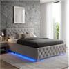 tectake® Letto Matrimoniale Imbottito con Rete a Doghe, Letto Contenitore Matrimoniale e Illuminazione LED, Struttura in Acciaio, Velluto Trapuntato Chesterfield, con Telecomando, 120x200 cm - Grigio