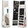 SONGMICS Armadietto Portagioie Girevole a 360° Specchio a Figura Intera, Specchiera Portagioielli con Serratura, Specchietto Interno, Ripiani sul Retro, Bianco con Venature Grigie Chiare JBC62W