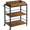 VASAGLE Carrello da Cucina con Vassoio Rimovibile, Carrello Portavivande Fisso o con Ruote, Struttura in Acciaio, Scaffale Cucina 40 x 72 x 86 cm, Marrone Vintage e Nero Inchiostro LRC72X
