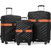 SONGMICS Valigie Rigide, Trolley da Viaggio, Chiusura TSA, Cinghie Incluse, Bagagli in ABS con 4 Ruote Doppie, Set di 3, Espandibile, da Cabina, M/L/XL, 55/65/75 cm, Nero Inchiostro RLP004B101
