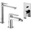 Paffoni set miscelatori lavabo alto, bidet scarico automatico e incasso doccia 2 vie a pulsante cromato mod. Tango