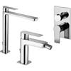 Paffoni set miscelatori lavabo alto, bidet scarico automatico e incasso doccia deviatore 2 vie cromato mod. Tango