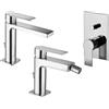 Paffoni set miscelatori lavabo, bidet scarico automatico e incasso doccia 2 vie a pulsante cromato mod. Tango