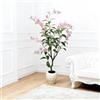 GarveeLife Pianta artificiale di gelsomino, 120 cm, albero artificiale con foglie realistiche e fiori rosa in vaso bianco, albero in vaso artificiale, albero di gelsomino, pianta d'appartamento, per matrimoni