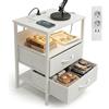 Relaxdays Tavolino Relaxdays con LED, Prese di Corrente e USB, 2 cassetti, HxLxP: 60 x 40 x 30 cm, Comodino, Bianco