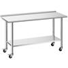 VEVOR Tavolo da Lavoro per Cucina in Acciaio Inox, Tavolo per Preparazione da Cucina 1524 x 610 x 894 mm con Ruote Alzatina 30 mm, Banco Preparazione Ripiano di Base Portaoggetti, Ristorante, Hotel