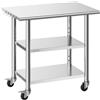 VEVOR Tavolo da Lavoro per Cucina 3 Ripiani, Tavolo per Ristorazione Acciaio Inox con Ruote 3 Ripiani 915 x 610 x 864 mm Piano di Lavoro Carico max 227 kg, Preparazione Ristorante Hotel Catering