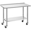 VEVOR Tavolo da Lavoro per Cucina in Acciaio Inox Carico 245 kg, Tavolo per Preparazione da Cucina 1220 x 610 x 894 mm con Ruote Alzatina 30 mm, Ripiano Sotto Portaoggetti 204 kg, Ristorante, Hotel